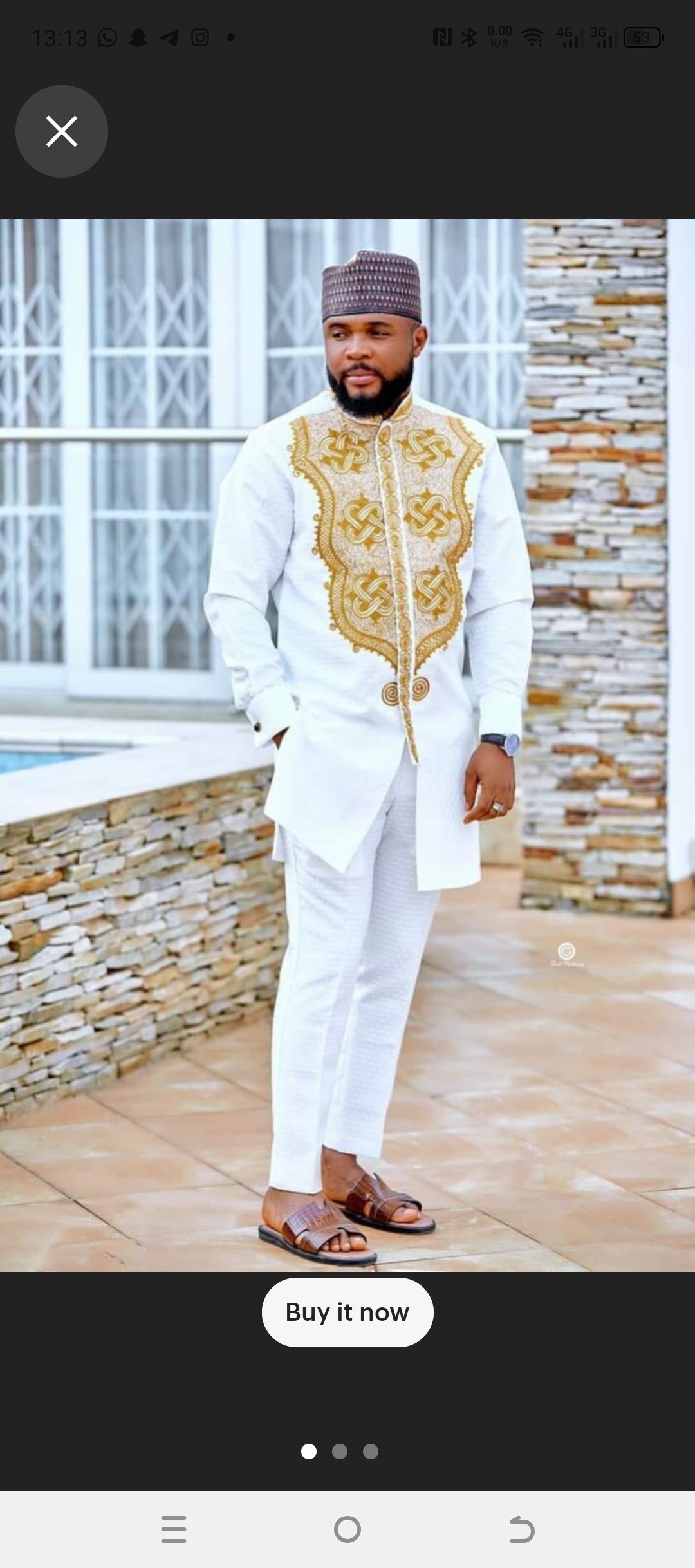 white and gold embroidered men's african clothing