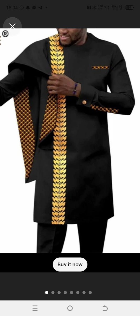Black elegant african mens clothing sets