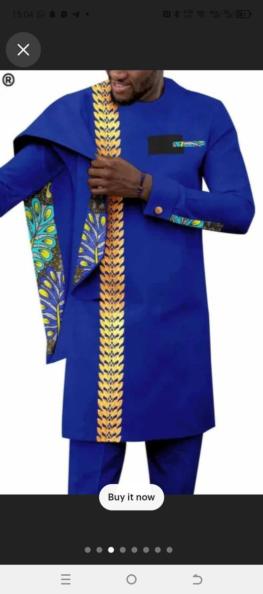 Royal blue elegant african mens clothing sets