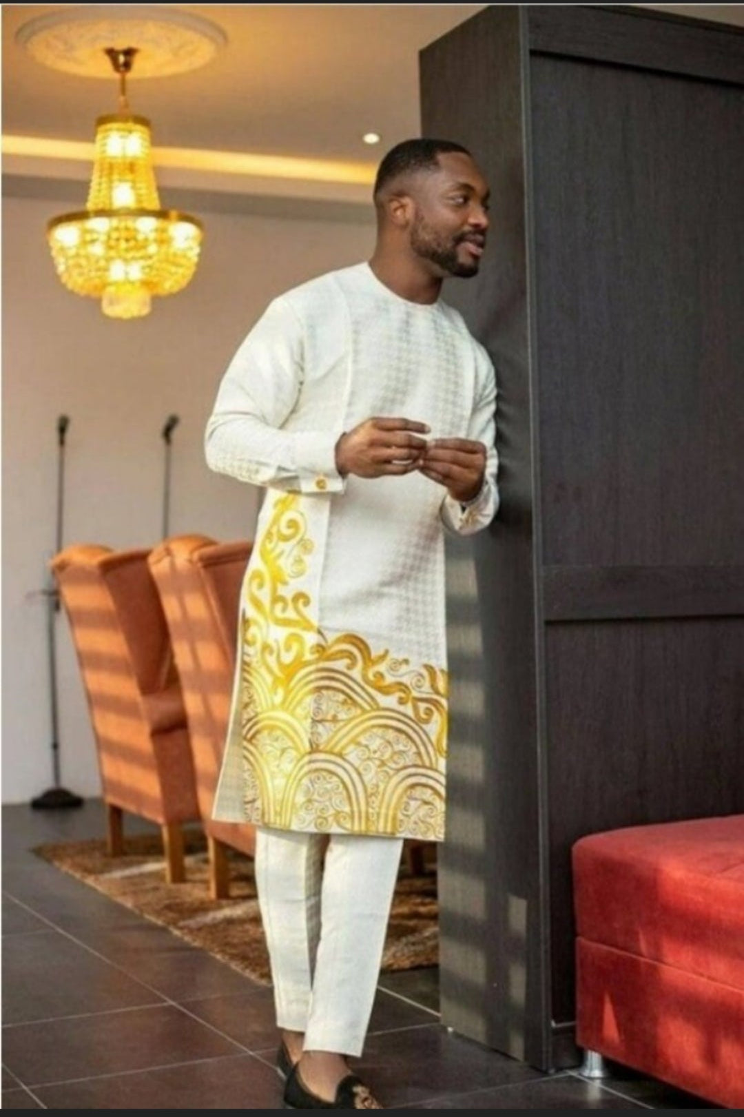Prom African white and gold clothing for men