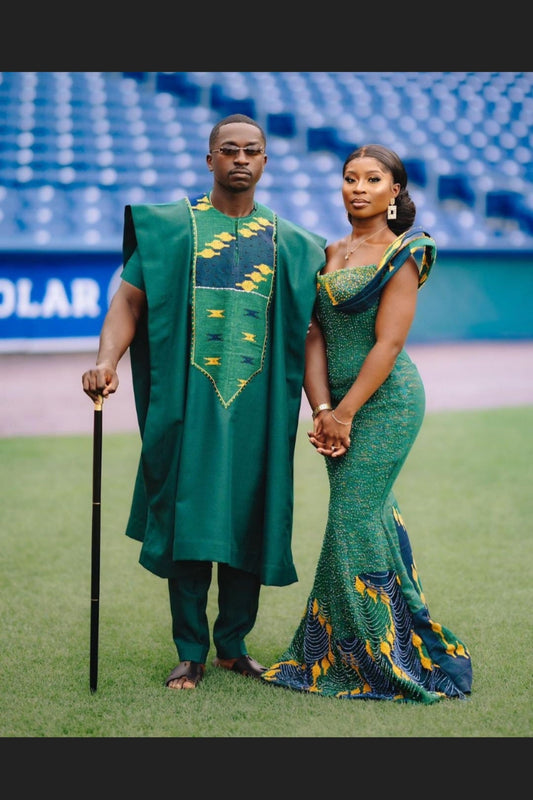 African grooms luxury wedding Abgada three piece suit