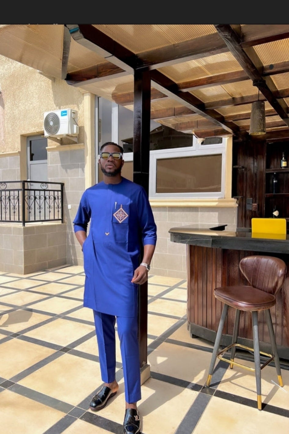 Royal blue men's trendy African dress shirt