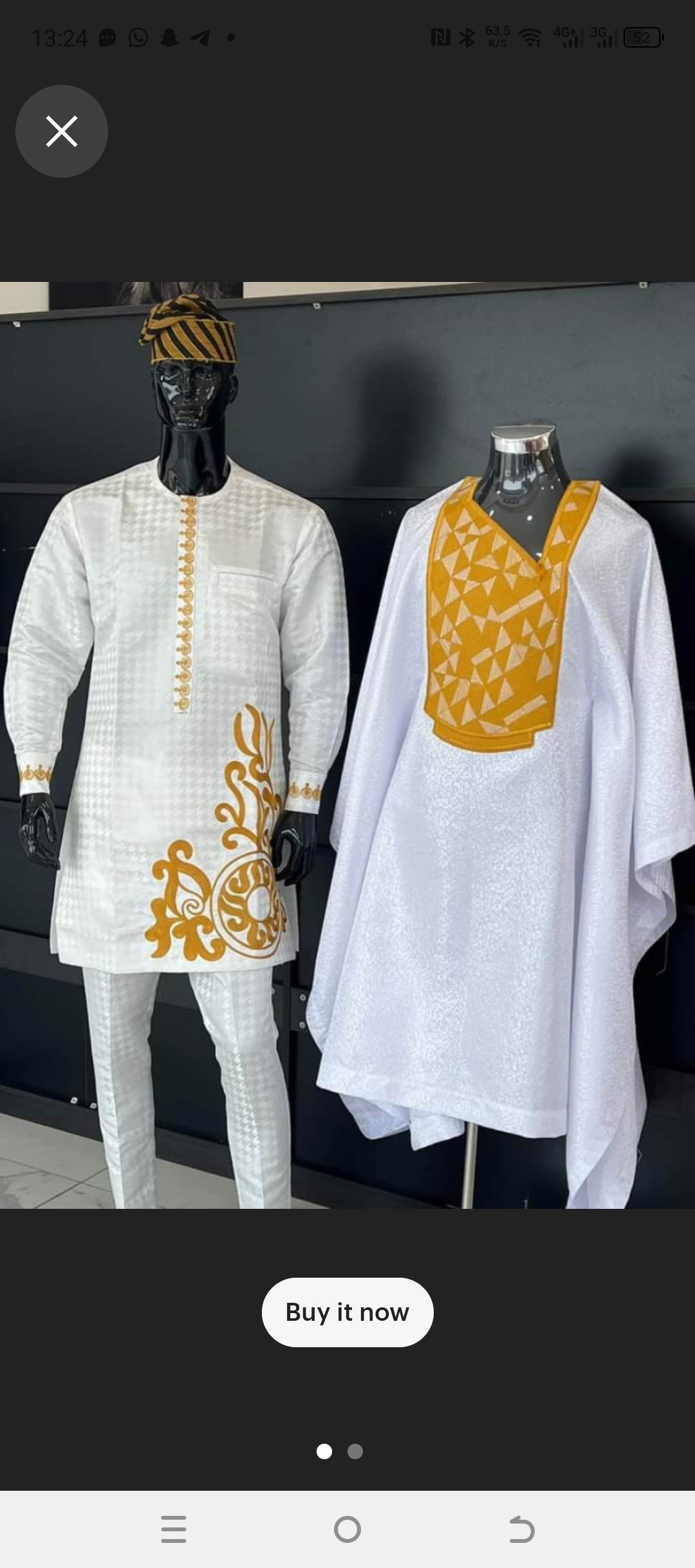 white and gold embroidered agbada