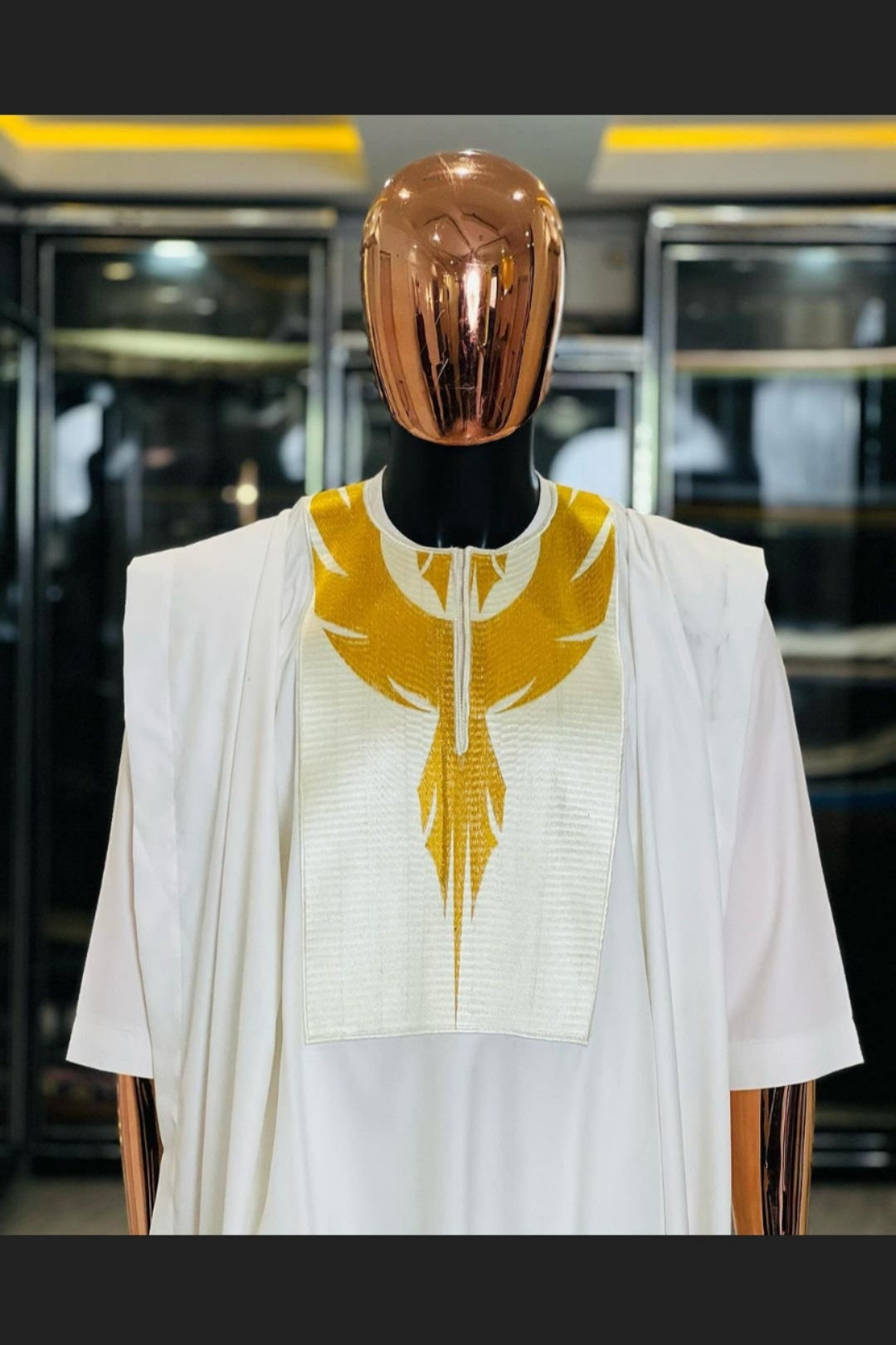 White and gold embroidered wedding agbada