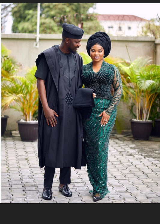 African groom styled in a perfect African 3 pieces suit Agbada. finessestitches.com