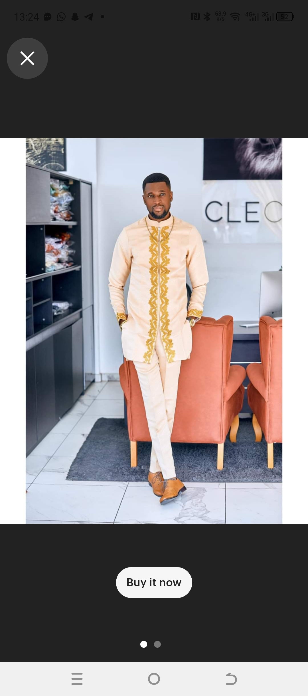 Trendy mens embroidered caftan