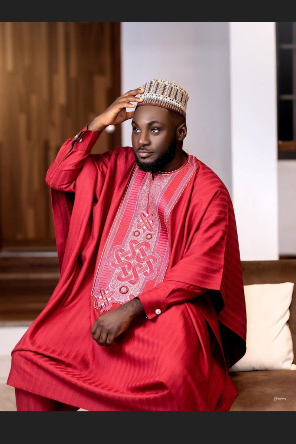 man wearing agbada three piece suit