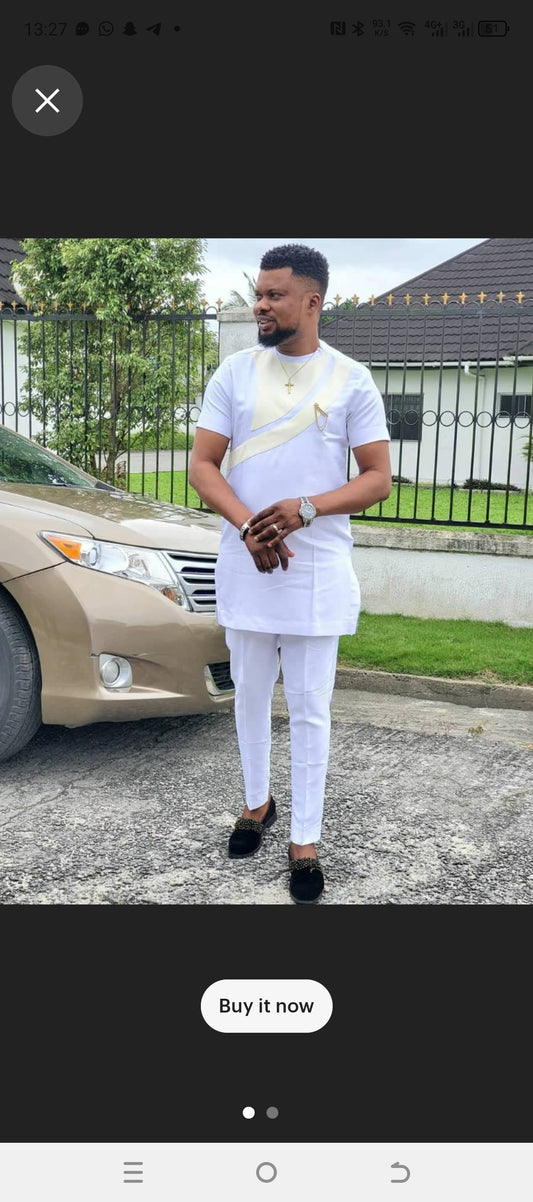 mens african white suit