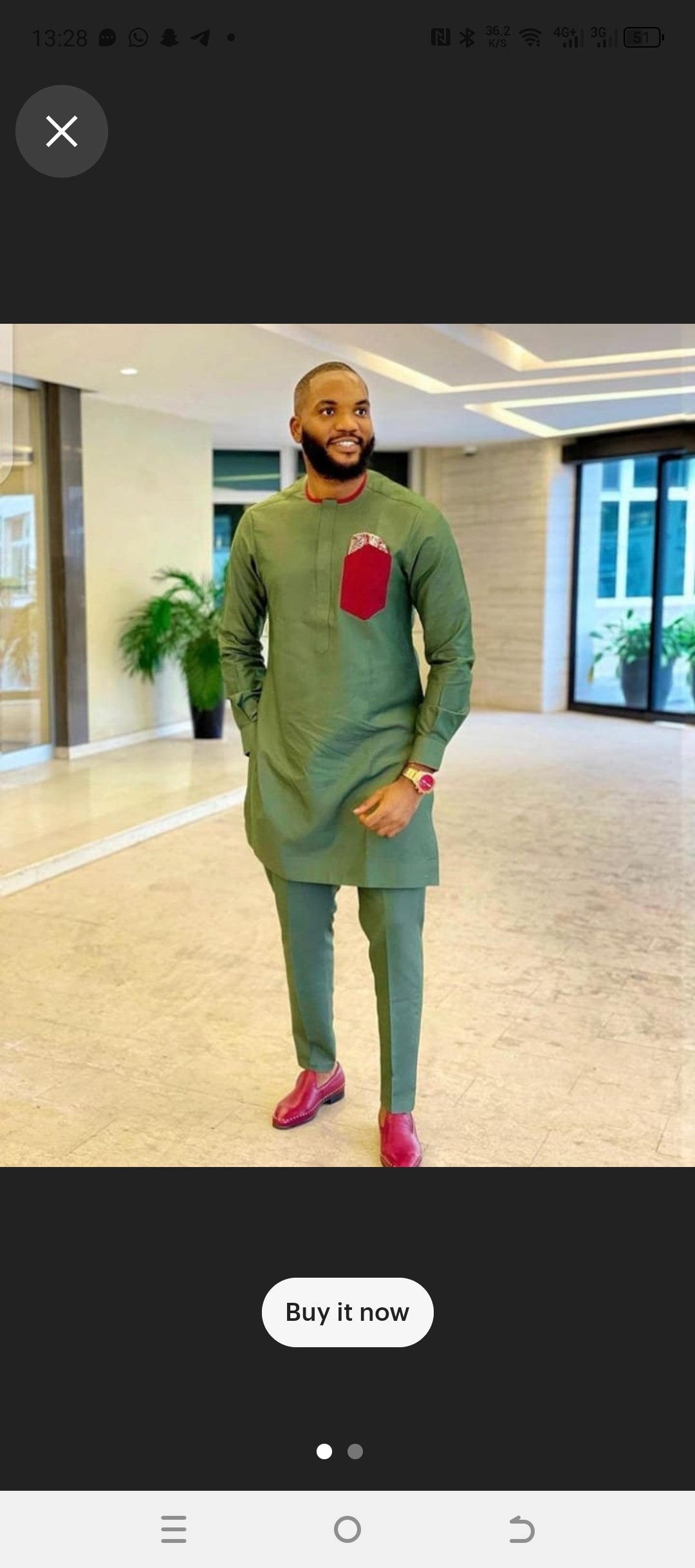 Teal green mens african suit