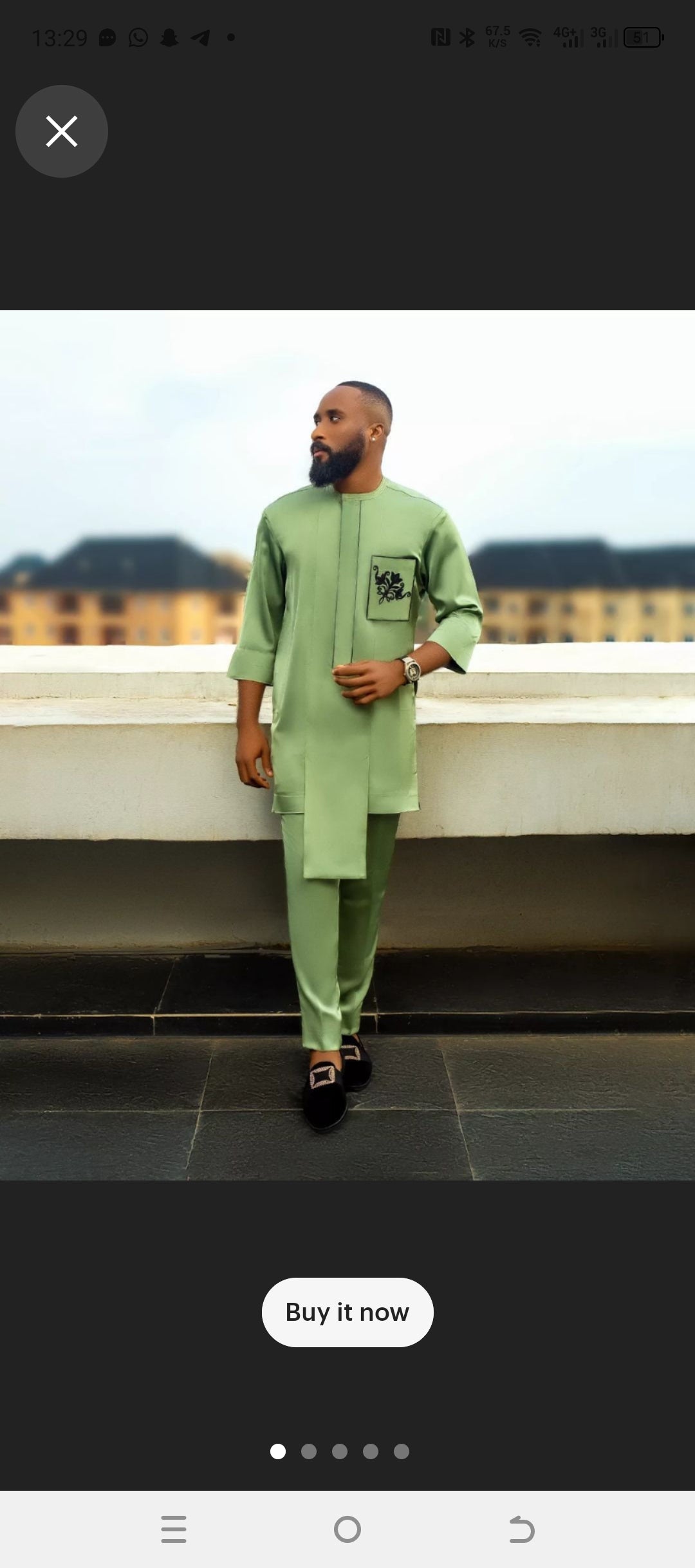Teal green mens african wear
