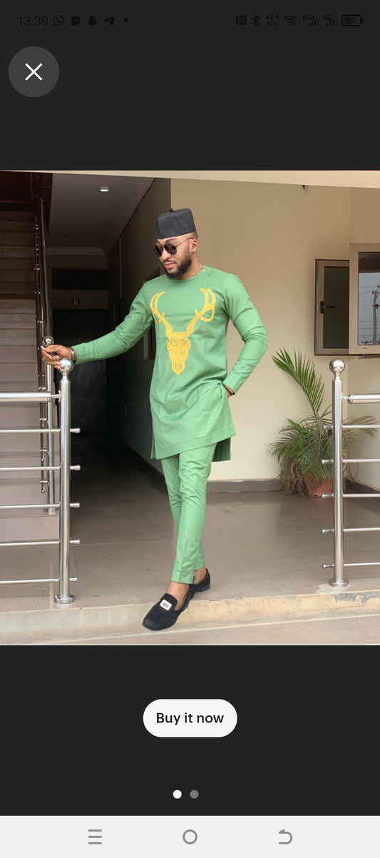 green mens african attire