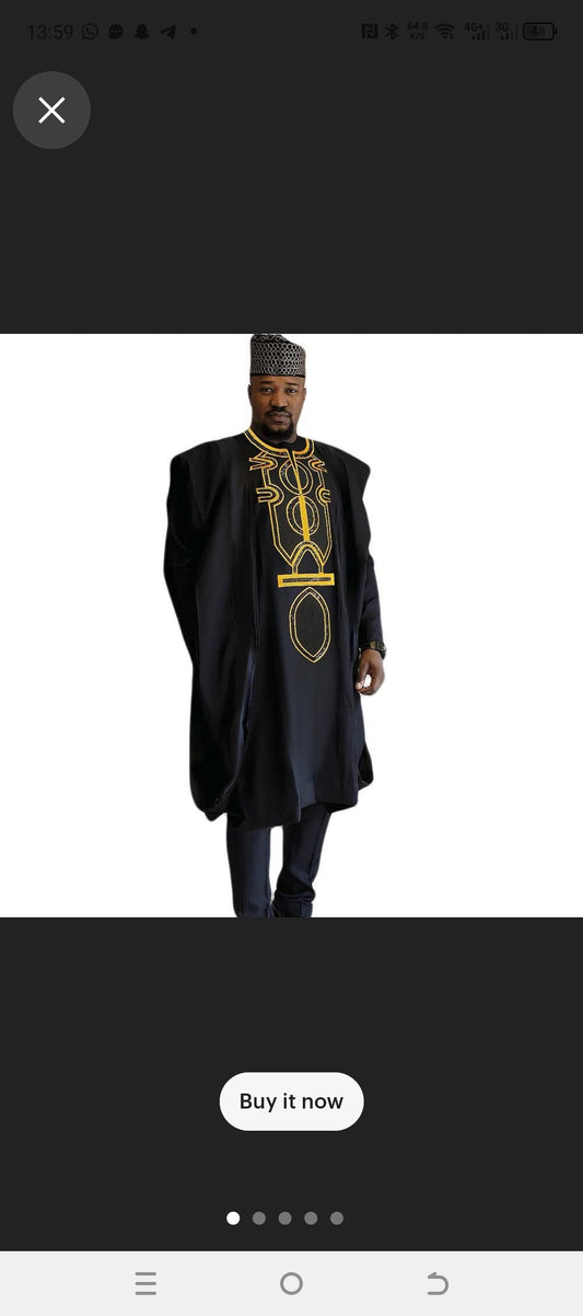 black and gold mens three pieces agbada