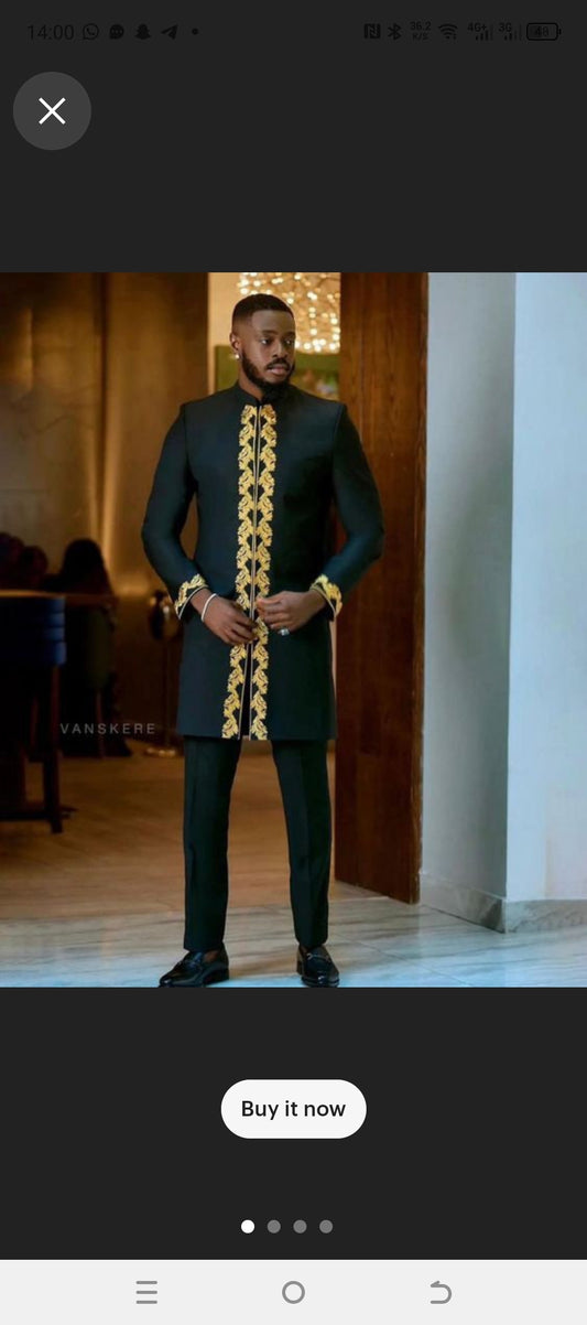 black and gold modern mens african wear