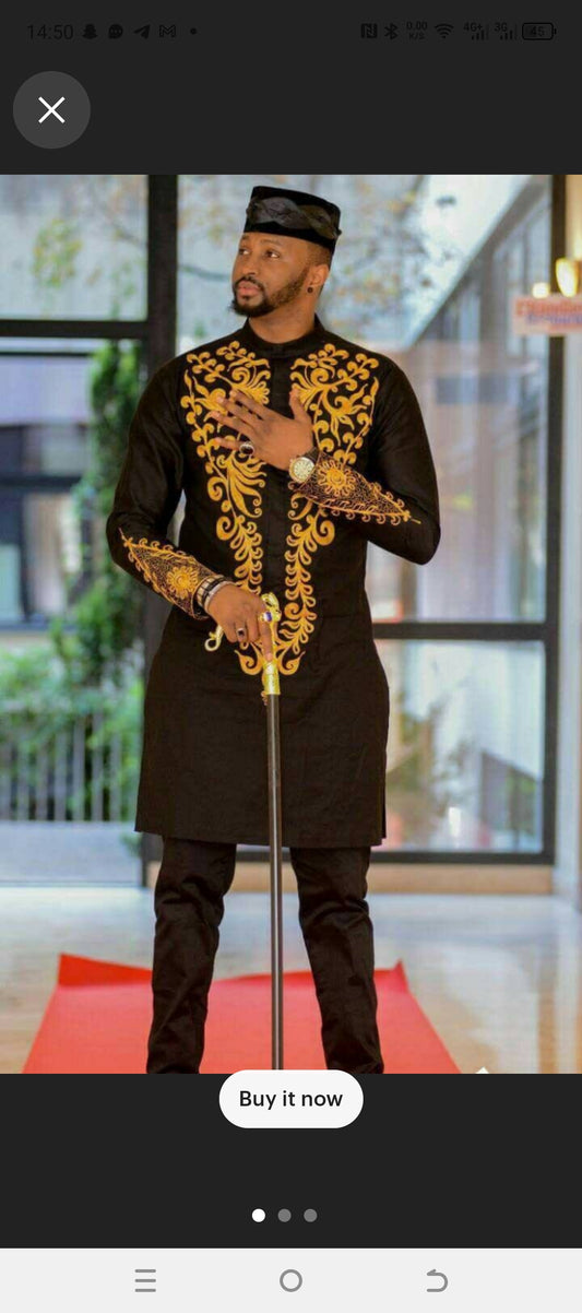 black and gold embroid african traditional wedding dashiki