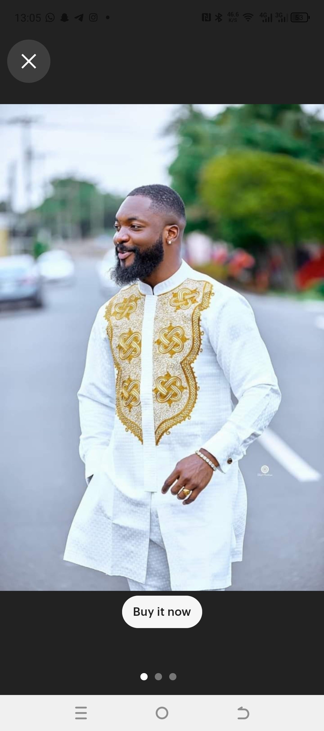 white and gold embroidered men's african clothing