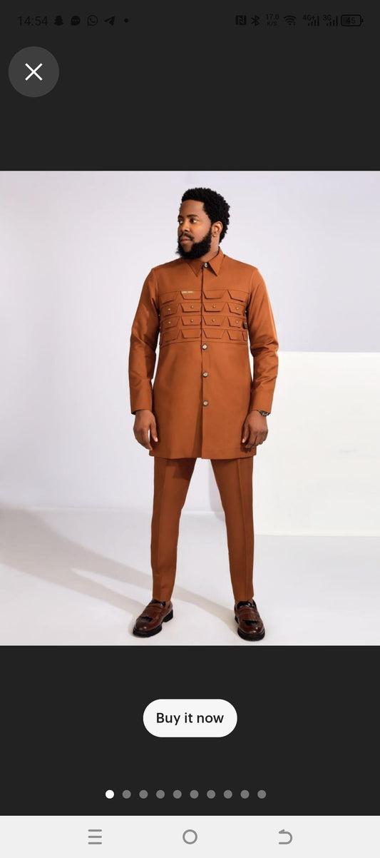 brown trendy mens african suit