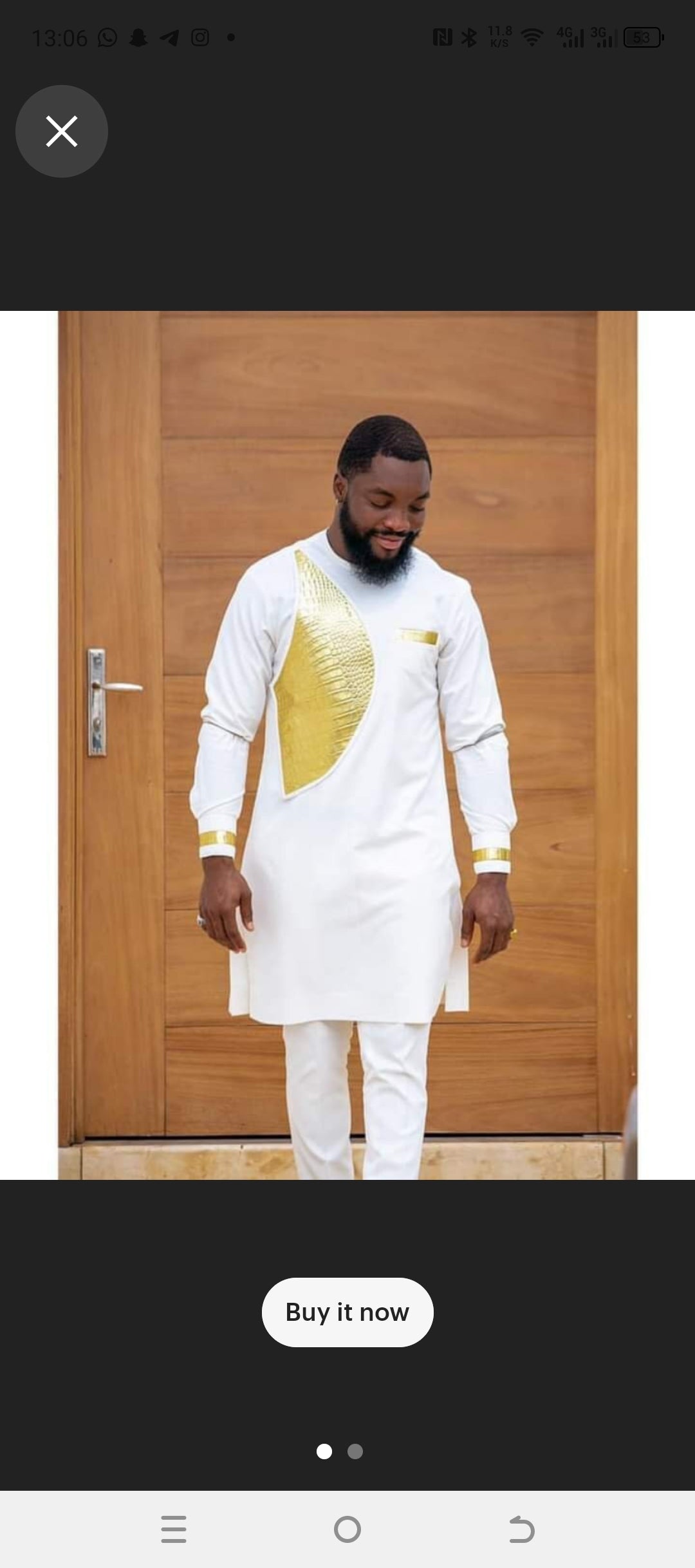 mens clothing white and gold embroidered