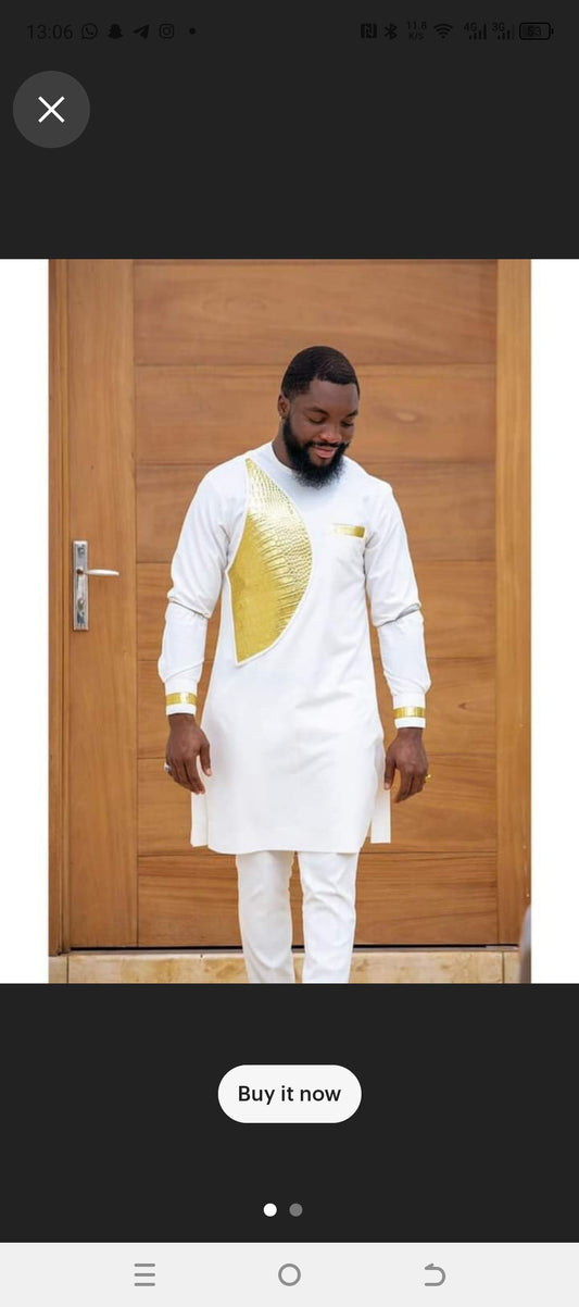 mens clothing white and gold embroidered