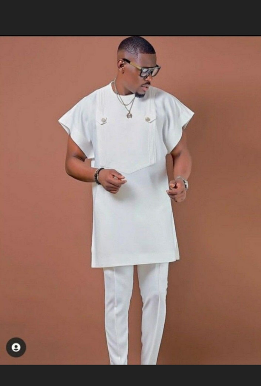 mens white casual african two piece attire