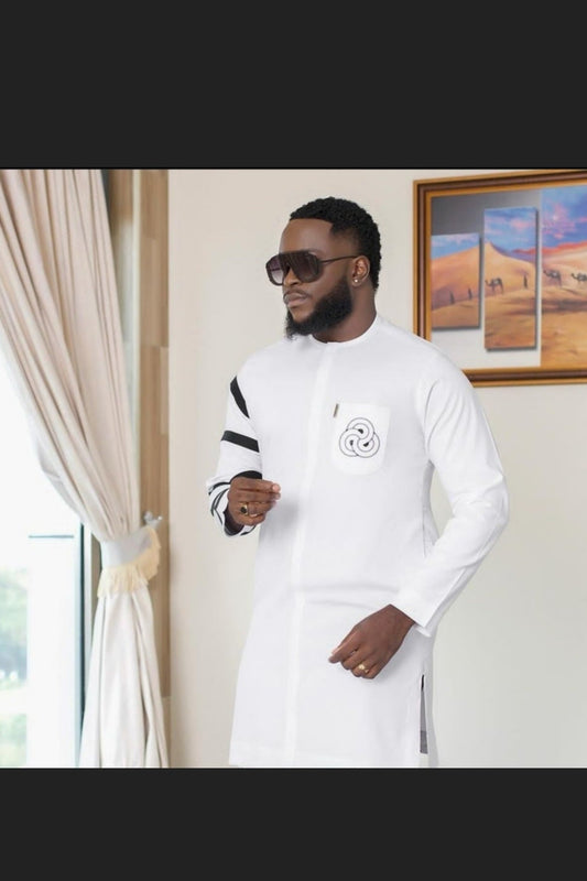 man wearing beautiful white african mens caftan