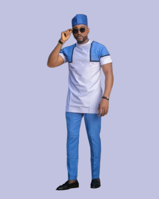 blue and white mens african shirt